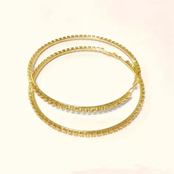 Big Gold Rhinestone Hoop Earrings - Picture 3 of 3